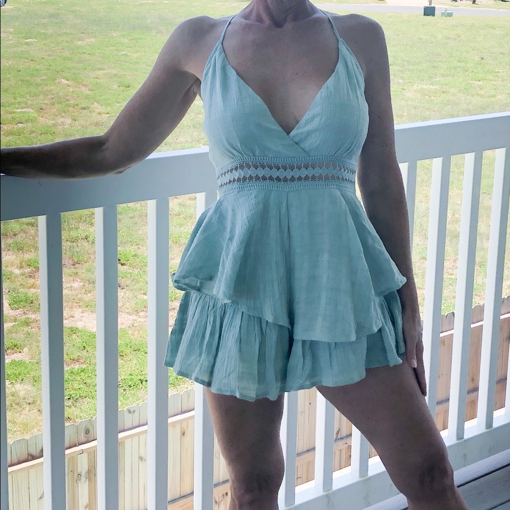 Adorable Sage Ruffle Romper